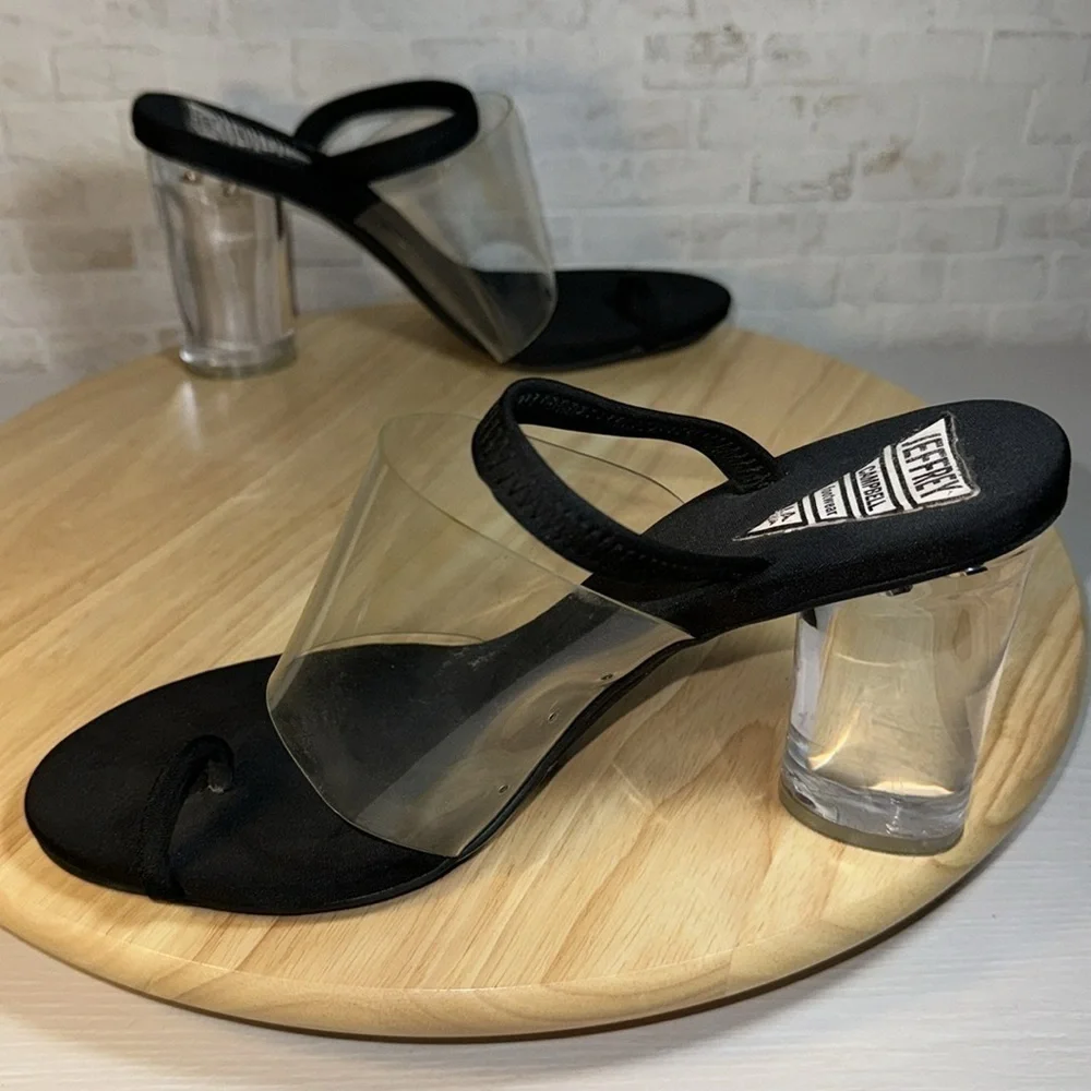 Jeffrey Campbell Clear Stretch Strap Acrylic Translucent Block Heel Sandal Heels - Picture 9 of 12